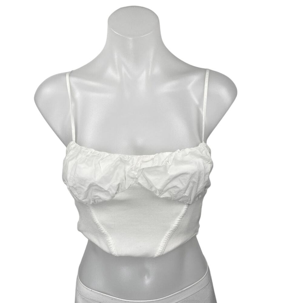 Zara White Ribbed Knit Sleeveless Corset Bustier Cami Tank Crop Top Size S